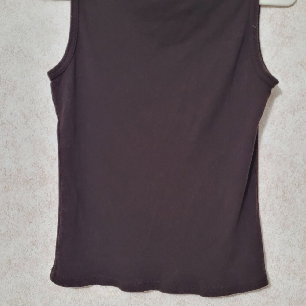Brown Ribbed Tank Top Embellished Mounain Lake Womens Size L - Picture 9 of 11